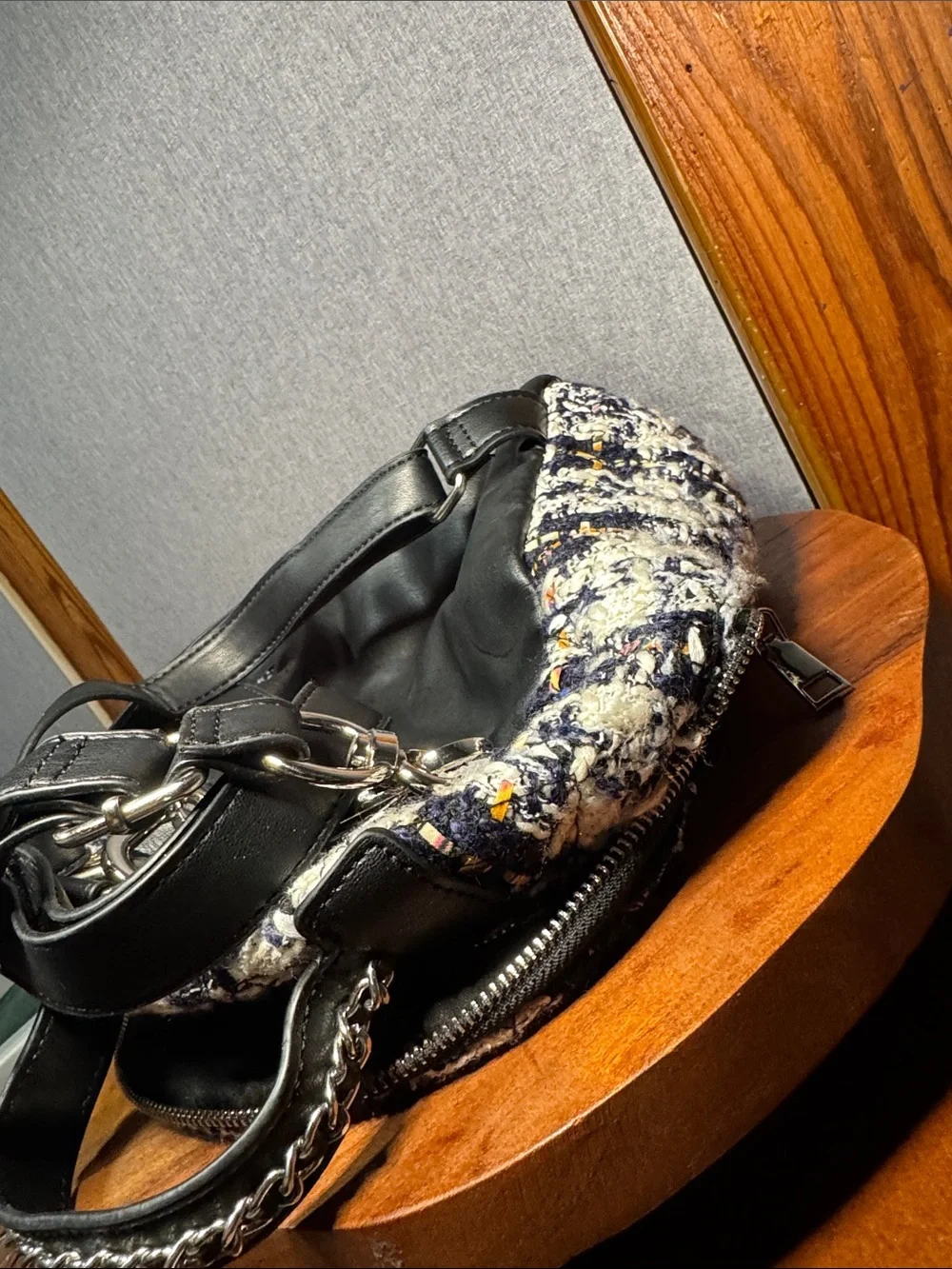 Madden NYC Tweed Mini Backpack - White & Navy